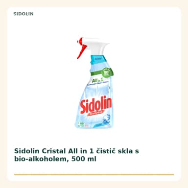Sidolin Cristal All in 1 čistič skla s bio-alkoholem, 500 ml