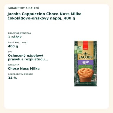 Jacobs Cappuccino Choco Nuss Milka čokoládovo-oříškový nápoj, 400 g