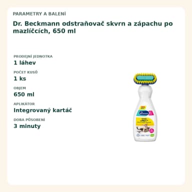 Dr. Beckmann odstraňovač skvrn a zápachu po mazlíčcích, 650 ml