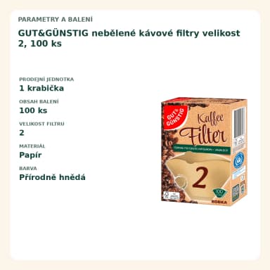 GUT&GÜNSTIG nebělené kávové filtry velikost 2, 100 ks