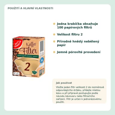 GUT&GÜNSTIG nebělené kávové filtry velikost 2, 100 ks
