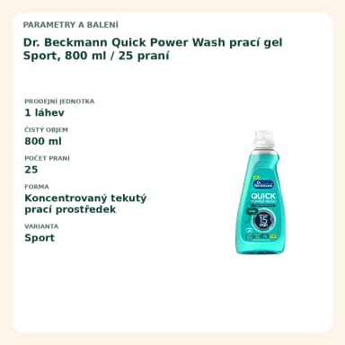 Dr. Beckmann Quick Power Wash prací gel Sport, 800 ml / 25 praní