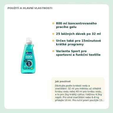 Dr. Beckmann Quick Power Wash prací gel Sport, 800 ml / 25 praní