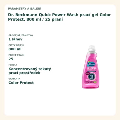 Dr. Beckmann Quick Power Wash prací gel Color Protect, 800 ml / 25 praní