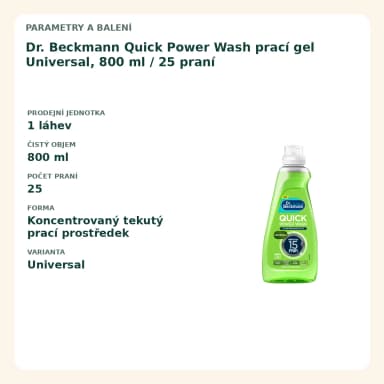 Dr. Beckmann Quick Power Wash prací gel Universal, 800 ml / 25 praní
