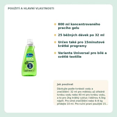 Dr. Beckmann Quick Power Wash prací gel Universal, 800 ml / 25 praní