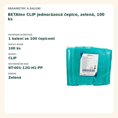 BETAtex CLIP jednorázová čepice, zelená, 100 ks