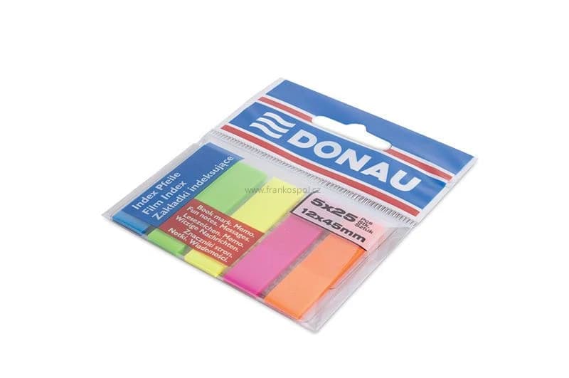 Samolepicí plastové záložky DONAU 45 × 12 mm, 5 × 25 lístků, neonový mix