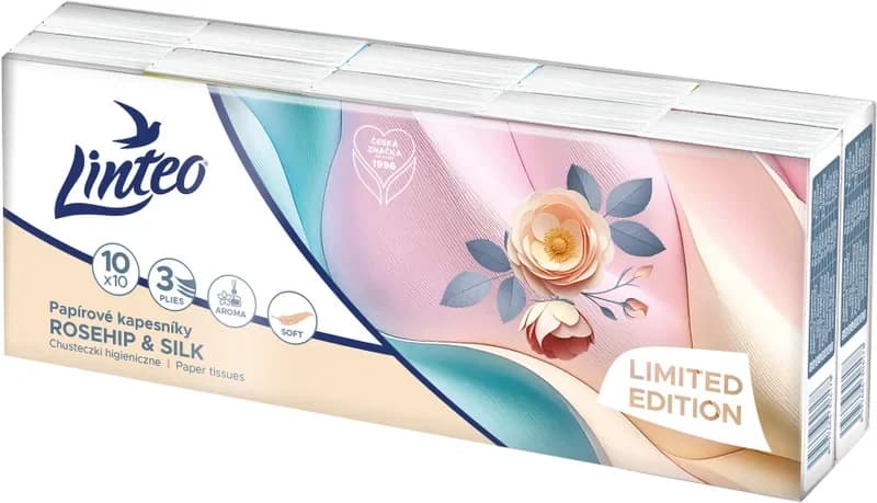 papierové kapesníky LINTEO 10 × 10 ks, 3vrstvé, Rosehip & Silk