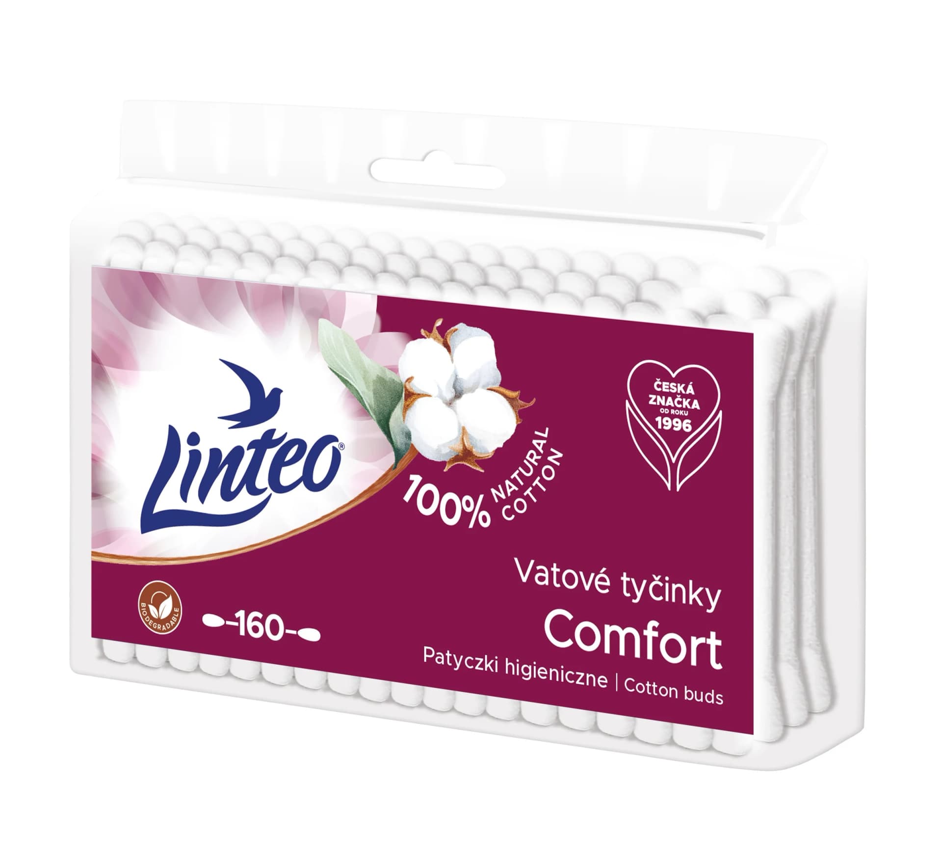Linteo Comfort vatové tyčinky v ZIP sáčku, 160 ks