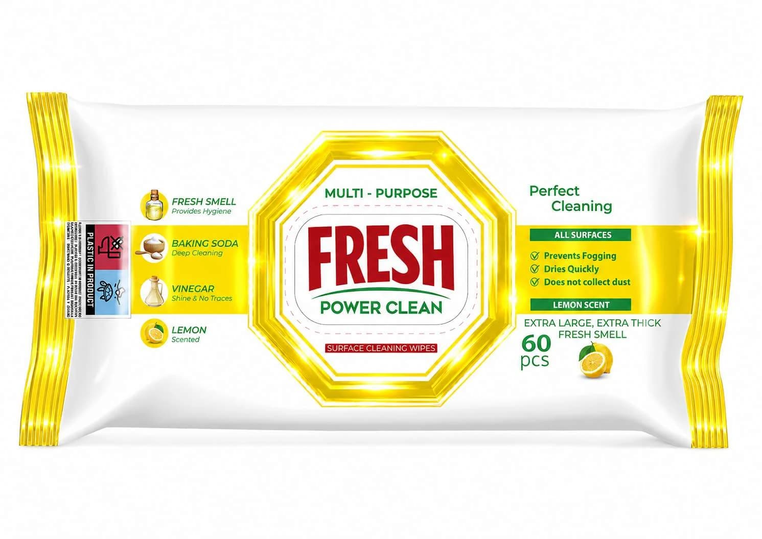 Fresh Power Clean univerzální vlhčené čisticí ubrousky Lemon, 60 ks
