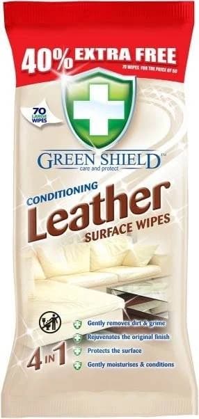 Green Shield Leather vlhčené ubrousky na kůži, 70 ks