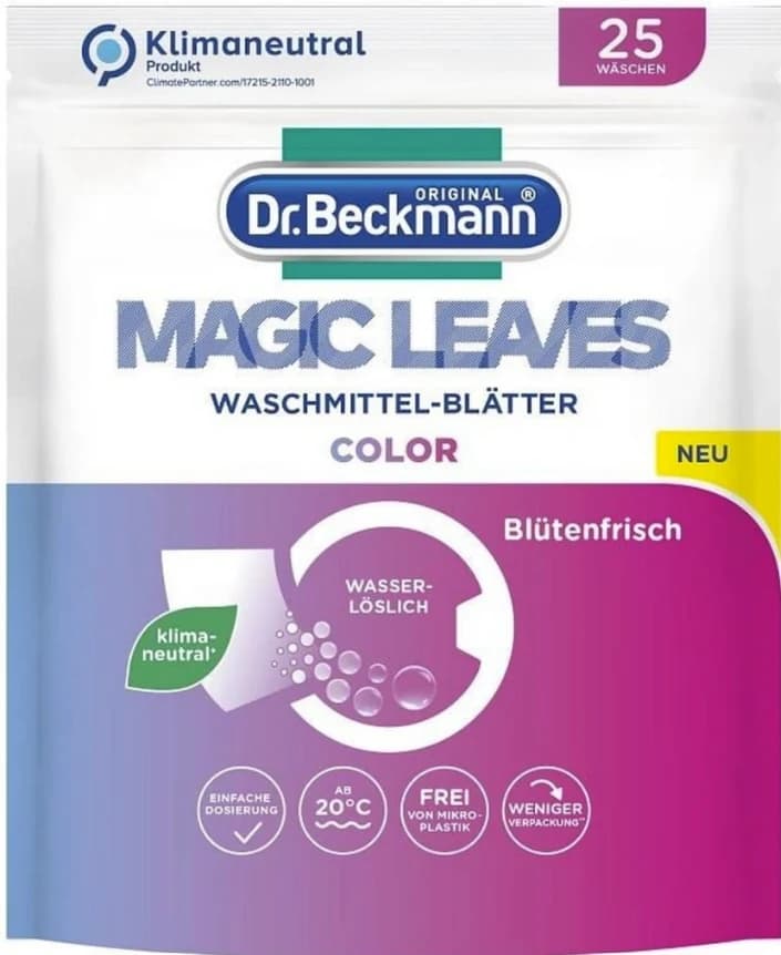 DR. BECKMANN MAGIC LEAVES COLOR, prací prostriedok v ubrouscích na barevné prádlo, 25 ks