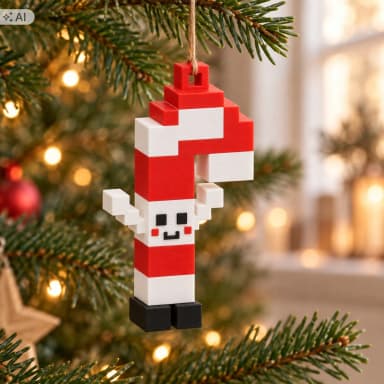 Vánoční hůlka ozdoba na stromeček kostková 6,5 cm BLOCKBUILDER