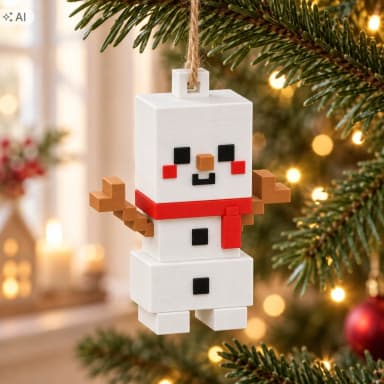Sněhulák vánoční ozdoba na stromeček kostková 6,5 cm BLOCKBUILDER