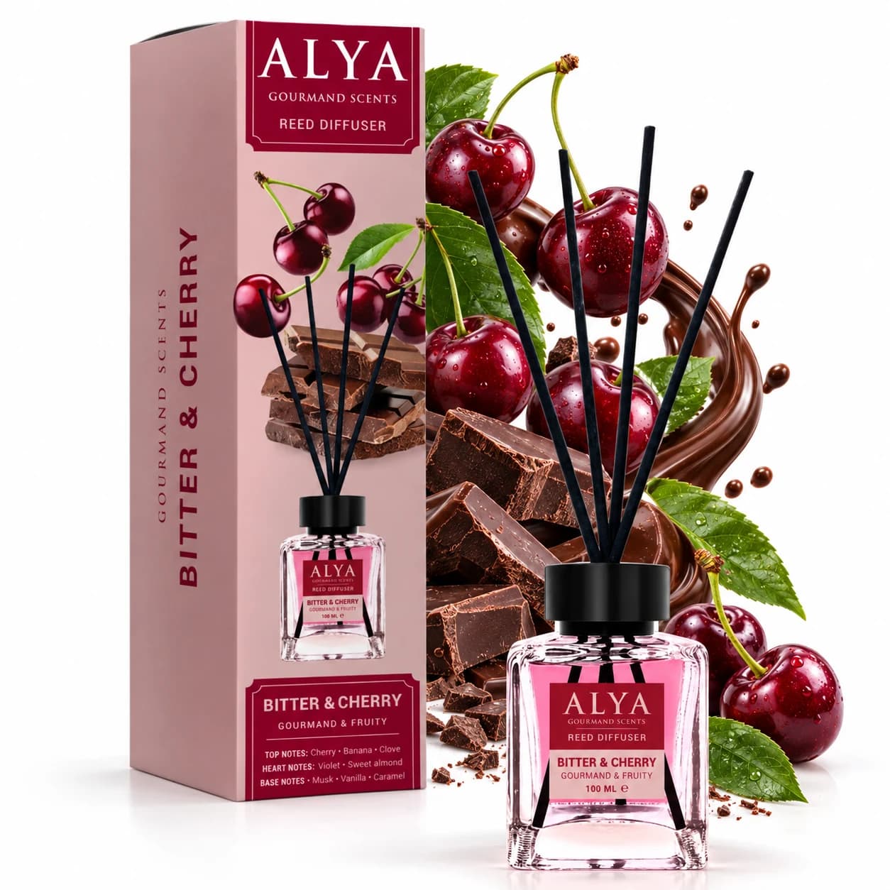 ALYA tyčinkový aroma difuzér Gourmand Bitter & Cherry, 100 ml