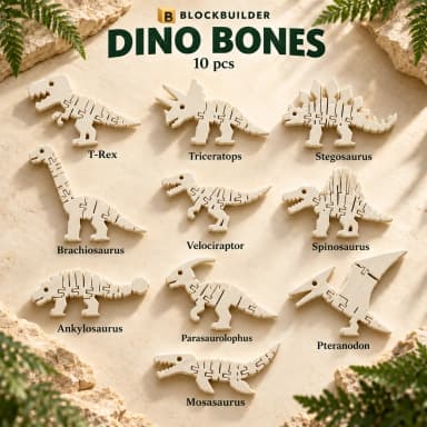 Dino Bones L, sada 10 kloubových figurek dinosaurů BLOCKBUILDER