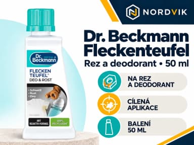 Dr. Beckmann Fleckenteufel odstraňovač skvrn od rzi a deodorantu, 50 ml, produktová infografika