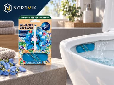 Ambi Pur WC gelová záveska Water Flowers, 45 g, produktová fotografie v prostředí Nordvik