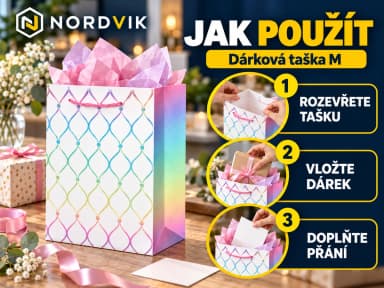 Dárková papírová taška M 18 × 23 × 10 cm, duhová, návod k použití