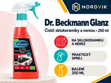 Dr. Beckmann Glanz čistič sklokeramiky a nerezu ve spreji, 250 ml, produktová infografika