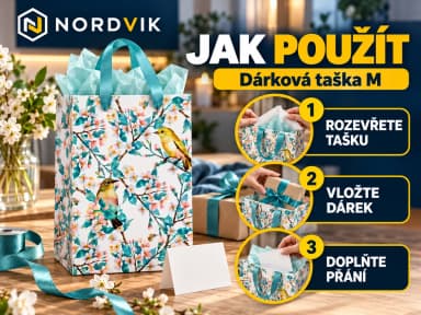 Dárková papírová taška M 18 × 23 × 10 cm, ptáčci a květiny, návod k použití