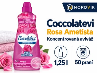 Coccolatevi koncentrovaná aviváž Rosa Ametista, 1,25 l / 50 praní, produktová infografika