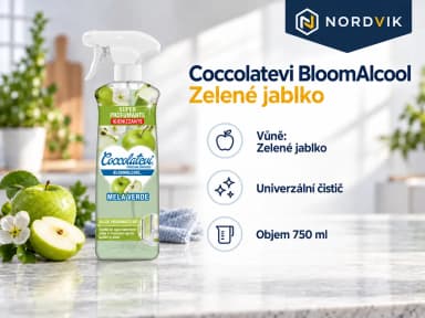 Coccolatevi BloomAlcool univerzálne čistič Zelené jablko, 750 ml, produktová infografika