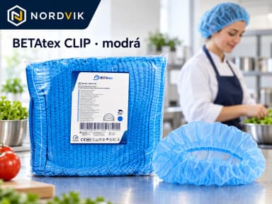 BETAtex CLIP jednorázová čepice, modrá, 100 ks, produktová fotografie v prostředí Nordvik