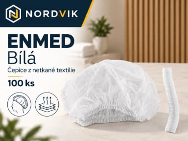Čepice z netkané textilie ENMED - harmonika, 100 ks bílá, produktová infografika