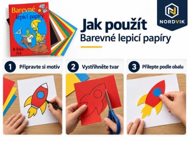 Barevný papír ve složce lepící, návod k použití