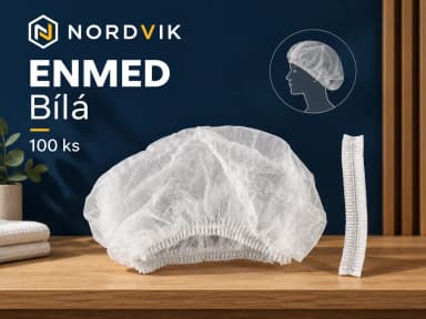 Čepice z netkané textilie ENMED - harmonika, 100 ks bílá, produktová fotografie v prostředí Nordvik
