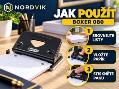 Děrovačka BOXER 080, čierna, 10 listů, návod k použitia