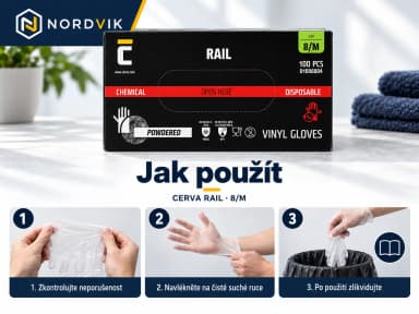 CERVA RAIL pudrované vinylové rukavice 8/M, 100 ks, návod k použití
