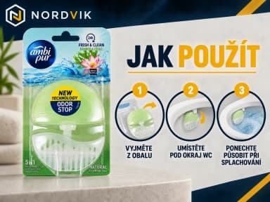 Ambi Pur WC záveska Bamboo & Lotus 5v1, 55 ml, návod k použitia