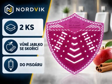4Toilet SHIELD vonné sítko do pisoáru Jablko se škoricou, 2 ks, produktová infografika