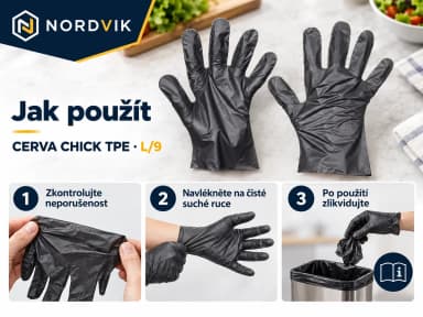 CERVA CHICK TPE jednorázové rukavice černá, vel. L/9, 100 ks, návod k použití