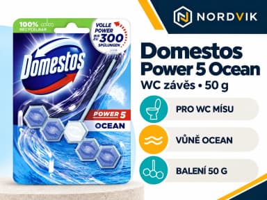 Domestos Power 5 Ocean WC závěs, 50 g, produktová infografika