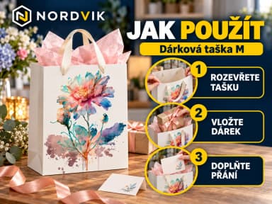 Dárková papírová taška M 18 × 23 × 10 cm, akvarelové květiny, návod k použitia