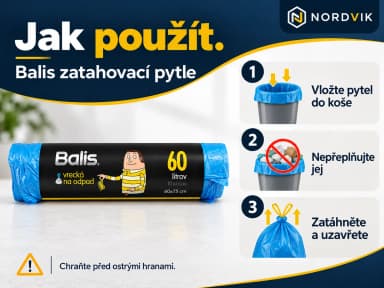 Balis zatahovací pytle na odpad 60 l, modré, 10 ks, návod k použitia