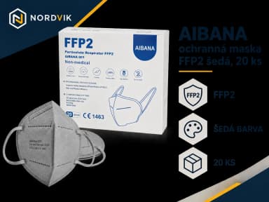 AIBANA ochranná maska FFP2 šedá, 20 ks, produktová infografika
