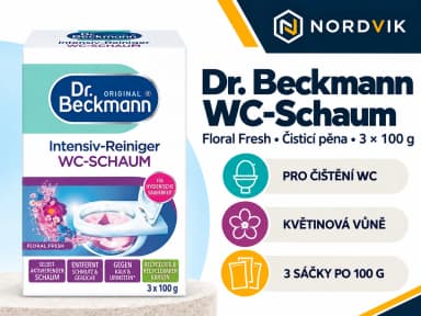 Dr. Beckmann intenzivní čisticí pěna na WC Floral Fresh, 3 × 100 g, produktová infografika