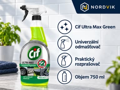 Cif Ultra Max Green univerzální odmašťovač, 750 ml, produktová infografika
