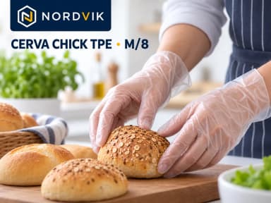 CERVA CHICK TPE jednorázové rukavice čirá, vel. M/8, 100 ks, produktová fotografie v prostředí Nordvik