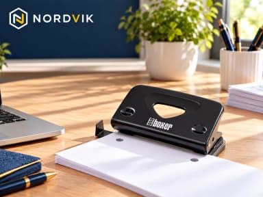 Děrovačka BOXER 080, čierna, 10 listů, produktová fotografie v prostředí Nordvik