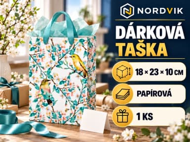 Dárková papírová taška M 18 × 23 × 10 cm, ptáčci a květiny, produktová infografika