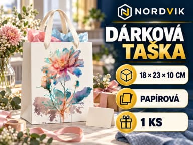 Dárková papírová taška M 18 × 23 × 10 cm, akvarelové květiny, produktová infografika