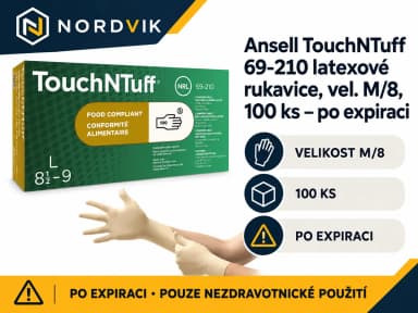 Ansell TouchNTuff 69-210 latexové rukavice púdrované, vel. M/8, 100 ks - po expiraci, produktová infografika