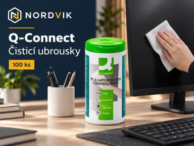 čistiace obrúsky Q-Connect na monitor, 100 ks, produktová fotografie v prostředí Nordvik