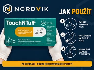 Ansell TouchNTuff 69-210 latexové rukavice púdrované, vel. XL/10, 100 ks - po expiraci, návod k použitia